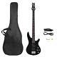Electric Bass Guitar Gloss Black With Carry Case Strap Cord Plectrum New
