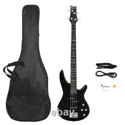 Electric Bass Guitar Gloss Black with Carry Case Strap Cord Plectrum NEW