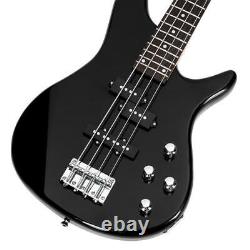 Electric Bass Guitar Gloss Black with Carry Case Strap Cord Plectrum NEW