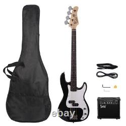 Electric Bass Guitar Kit Black with Carry Case Strap Cord Plectrum NEW