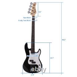 Electric Bass Guitar Kit Black with Carry Case Strap Cord Plectrum NEW