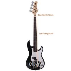 Electric Bass Guitar Kit Black with Carry Case Strap Cord Plectrum NEW