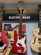 Electric Bass Guitar Pb Style Double Cutaway In Red With Gig Bag By Rockburn