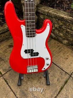 Electric Bass Guitar PB Style Double Cutaway in Red with Gig Bag by Rockburn