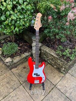 Electric Bass Guitar PB Style Double Cutaway in Red with Gig Bag by Rockburn