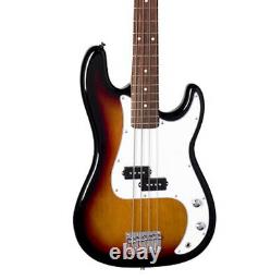 Electric Bass Guitar PB Style Double Cutaway in Sunburst with Gig Bag by SX