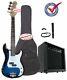 Electric Bass Guitar Pack, 20 Watts Amp, Bag, Strap, Cable, Blueburst