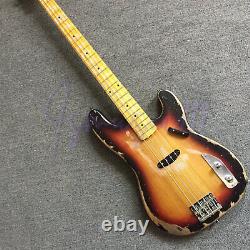 Electric Bass Guitar Sunburst Color Handmade Nitro Finished Maple Neck