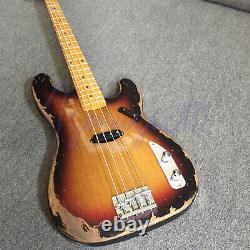 Electric Bass Guitar Sunburst Color Handmade Nitro Finished Maple Neck