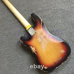 Electric Bass Guitar Sunburst Color Handmade Nitro Finished Maple Neck