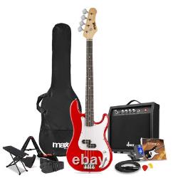 Electric Bass Guitar with Amplifier, Stand, Footrest, Strap, Bag GigKit Red