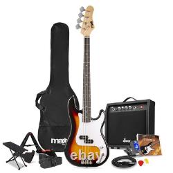 Electric Bass Guitar with Amplifier, Stand, Footrest, Strap, Bag GigKit Sunburst