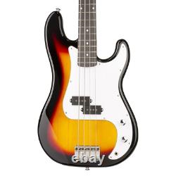 Electric Bass Guitar with Amplifier, Stand, Footrest, Strap, Bag GigKit Sunburst
