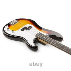 Electric Bass Guitar with Amplifier, Stand, Footrest, Strap, Bag GigKit Sunburst