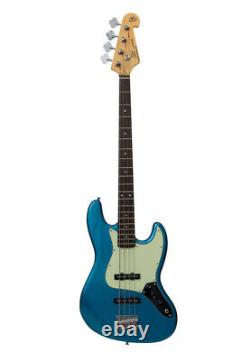 Electric Solid Body Bass Guitar JB style in Blue with Gig Bag by SX