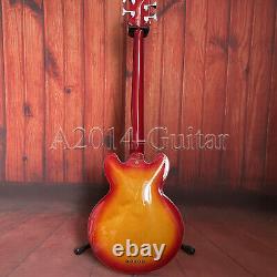 Factory Semi Hollow Body 5String Electric Bass Guitar Cherry Sunburst Maple Body