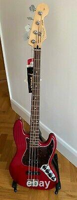 Fender Electric Jazz Bass Guitar Red Made in Mexico Deluxe Series Active + Case