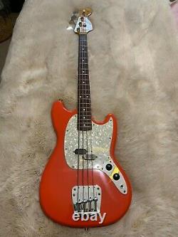 Fender Mustang Bass Guitar Fiesta Red Japanese With Case