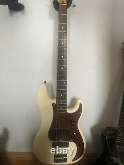 Fender Squire White Red Bass Modified With Pickups