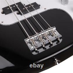 Full Size Electric Bass Guitar 3-Pickup with 20W Amp Bag Strap Cable Kits Black