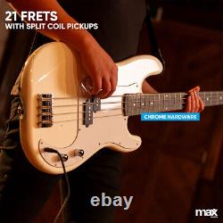 Full Size Electric Bass Guitar with 40W Amplifier, Accessories Gig Kit White