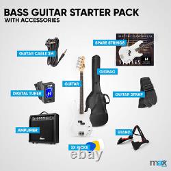 Full Size Electric Bass Guitar with 40W Amplifier, Accessories Gig Kit White