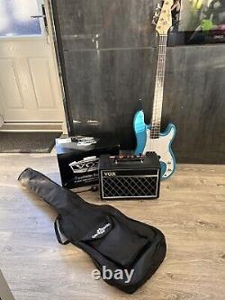 Gear4Music 3/4 LA Bass Guitar in blue & VOX Pathfinder base 10 amp Amplifier