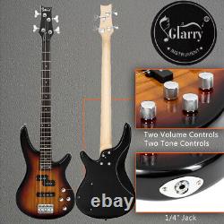 Glarry 4 String Electric Bass Guitar Kit WithBag Strap Power Wire Tools Set Sunset