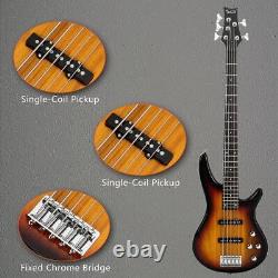 Glarry 5 String 24 Frets Electric Bass Guitar Split & Single Pickup Full Set