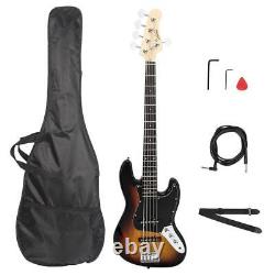 Glarry 5 String Electric Bass Guitar with Pickguard Bag Strap Cable Kits UK Ship