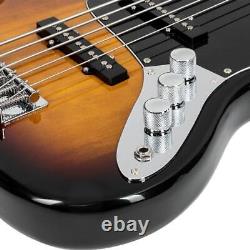 Glarry 5 String Electric Bass Guitar with Pickguard Bag Strap Cable Kits UK Ship