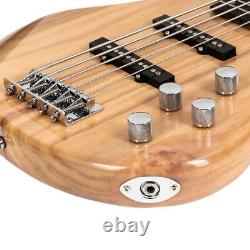 Glarry 5 String GIB Electric Bass Guitar With Bag Strap Cable Kits Wood Color