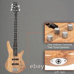 Glarry 5 String GIB Electric Bass Guitar With Bag Strap Cable Kits Wood Color
