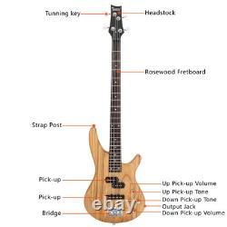 Glarry Basswood 24 Frets Electric GIB Bass Guitar with Bag Wire Tools Burlywood