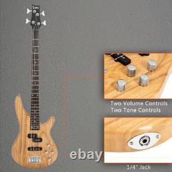 Glarry Basswood 24 Frets Electric GIB Bass Guitar with Bag Wire Tools Burlywood