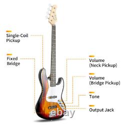 Glarry Basswood Electric GJass Bass Guitar with Power Wire Tools Bag Pick Sunset