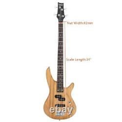 Glarry Burlywood GIB 34 4 String Electric Bass Guitar with Bag Strap Right Handed