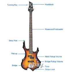 Glarry Burning Fire Electric Bass Guitar Full Size 4 Stri