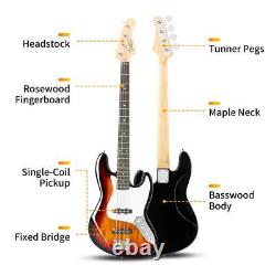 Glarry Electric GJazz 4 Strings Bass Guitar + Cord + Wrench Full Size Sunset