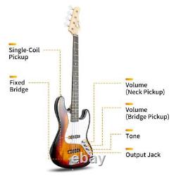 Glarry Electric GJazz 4 Strings Bass Guitar + Cord + Wrench Full Size Sunset