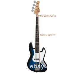 Glarry Electric GJazz Bass Guitar with Power Wire Tools For Beginner Dark Blue