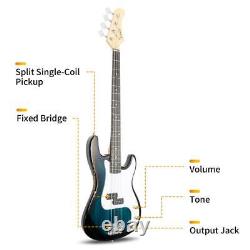 Glarry Electric GP Bass Guitar with Pickguard Bag Full Set Right Hand Blue Body