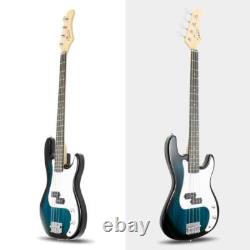Glarry Electric GP Bass Guitar with Pickguard Bag Full Set Right Hand Blue Body