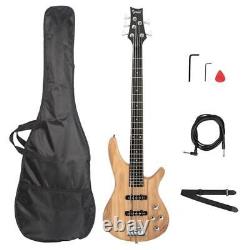 Glarry GIB Electric 5 String Bass Guitar Full Size Bag Burlywood