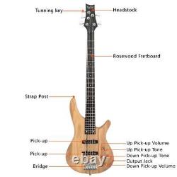 Glarry GIB Electric 5 String Bass Guitar Full Size Bag Burlywood