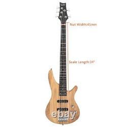 Glarry GIB Electric 5 String Bass Guitar Full Size Bag Burlywood