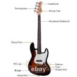 Glarry GJazz Electric Bass Guitar Set 2 Single Pickup + Bag Strap Kit Sunset UK