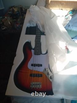 Glarry GJazz Electric Bass Guitar Set 2 Single Pickup + Bag Strap Kit Sunset UK