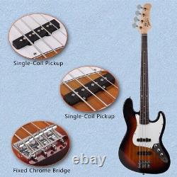 Glarry GJazz Electric Bass Guitar Set 2 Single Pickup + Bag Strap Kit Sunset UK