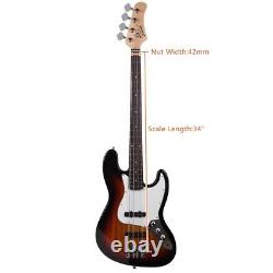 Glarry GJazz Electric Bass Guitar Set 2 Single Pickup + Bag Strap Kit Sunset UK